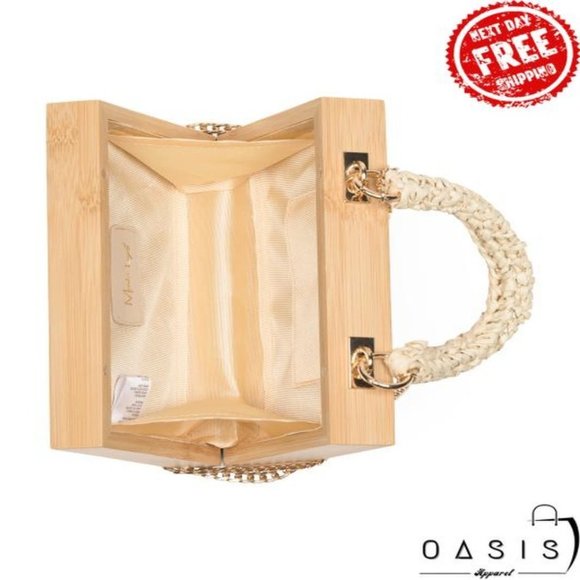 MODA LUXE Wooden Frame Satchel With Detachable Crossbody Chain Strap/ Women's Ba - Picture 3 of 4